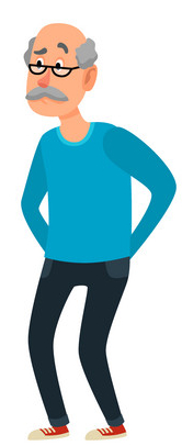 Old cartoon seniors. Aged people, wrinkled senior grandfather and walking grandmother with gray hair isolated illustration set